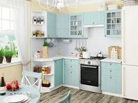Небольшая угловая кухня в голубом и белом цвете Усолье-Сибирское